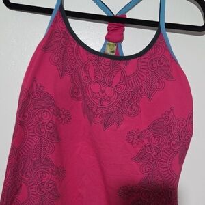 Vibrant Pink Tank Top with Blue Design
